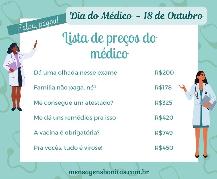 Lista de preços do médico